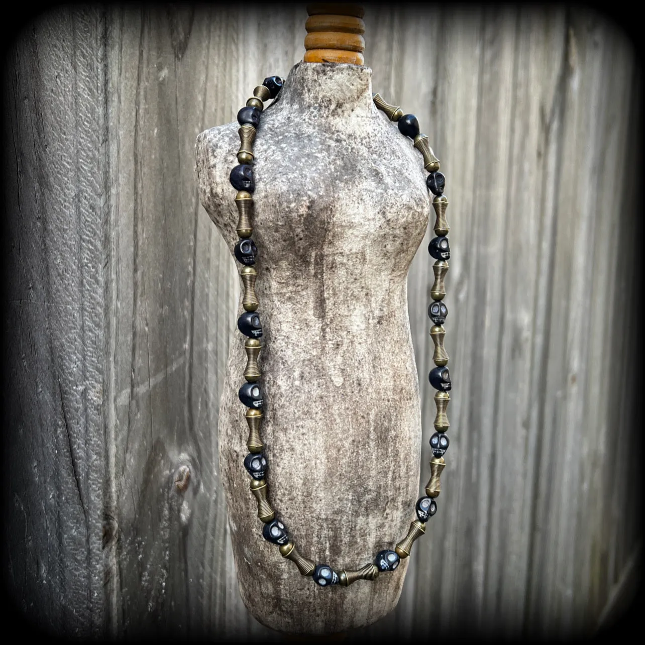Ogoun necklace-Antique bronze and stone tribal necklace