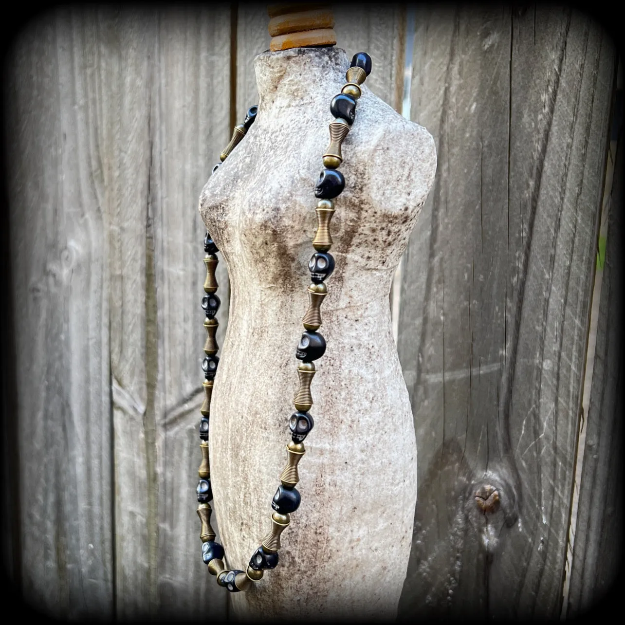 Ogoun necklace-Antique bronze and stone tribal necklace