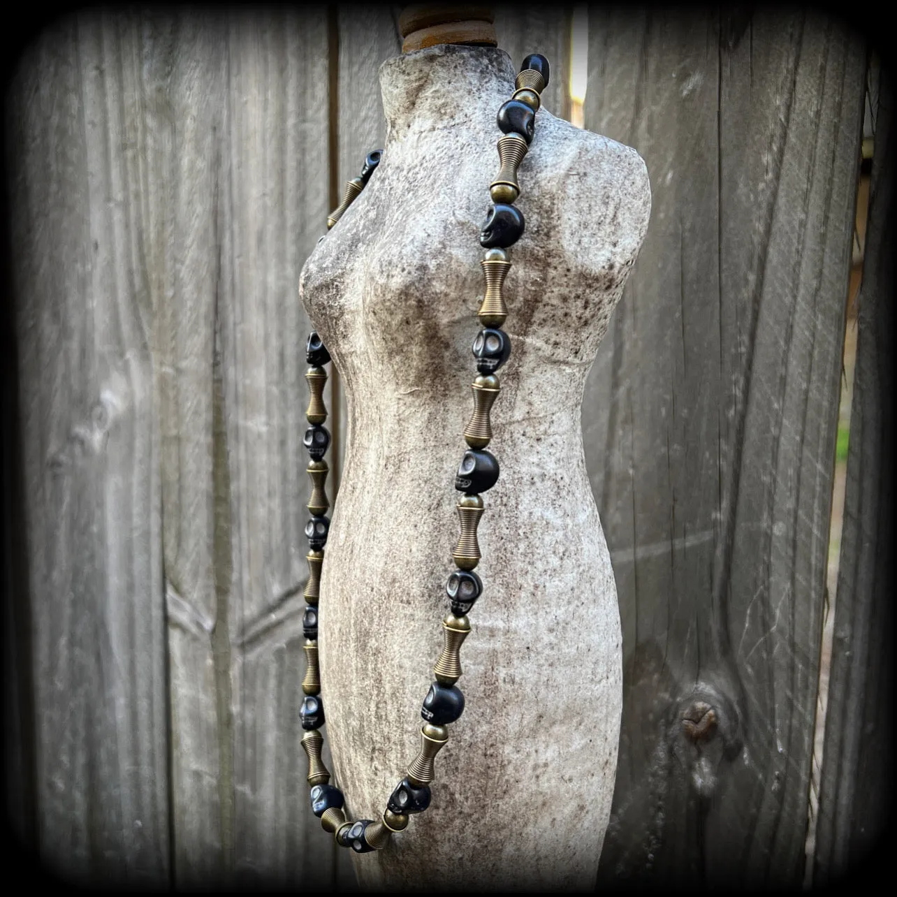 Ogoun necklace-Antique bronze and stone tribal necklace