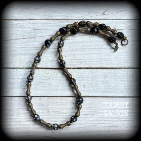Ogoun necklace-Antique bronze and stone tribal necklace