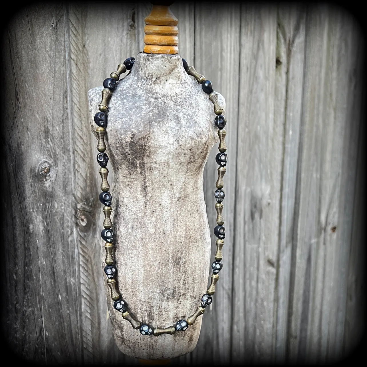 Ogoun necklace-Antique bronze and stone tribal necklace