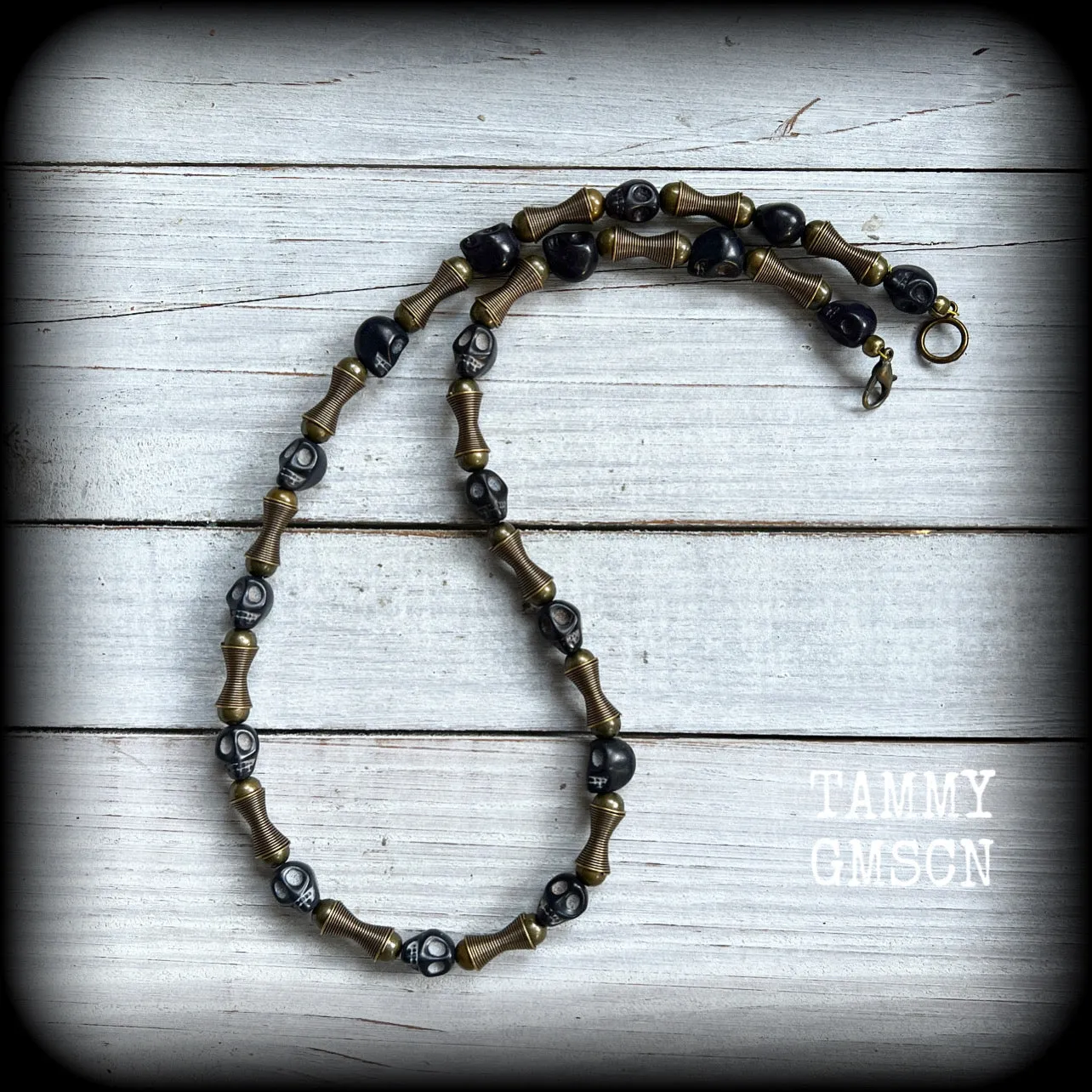 Ogoun necklace-Antique bronze and stone tribal necklace