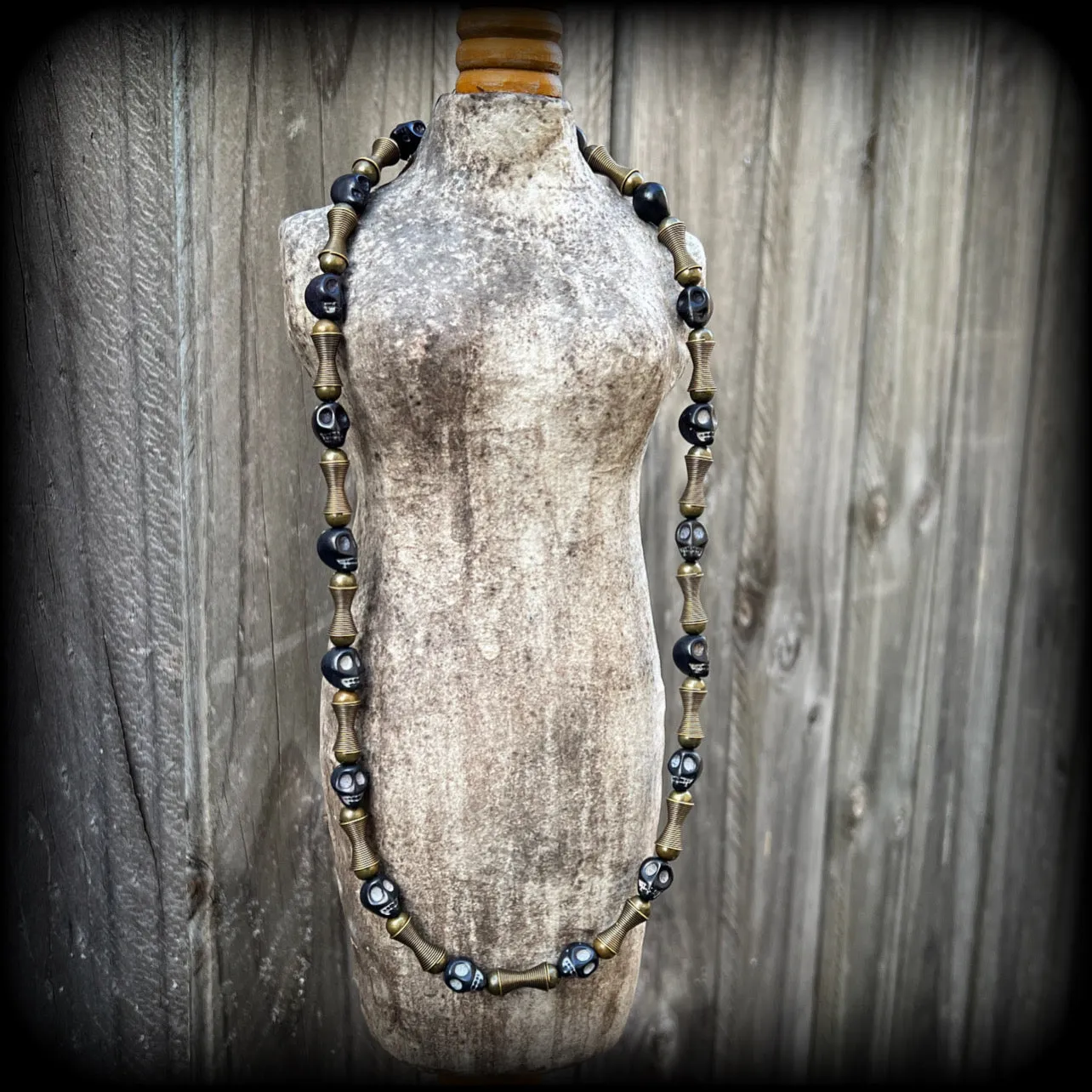 Ogoun necklace-Antique bronze and stone tribal necklace
