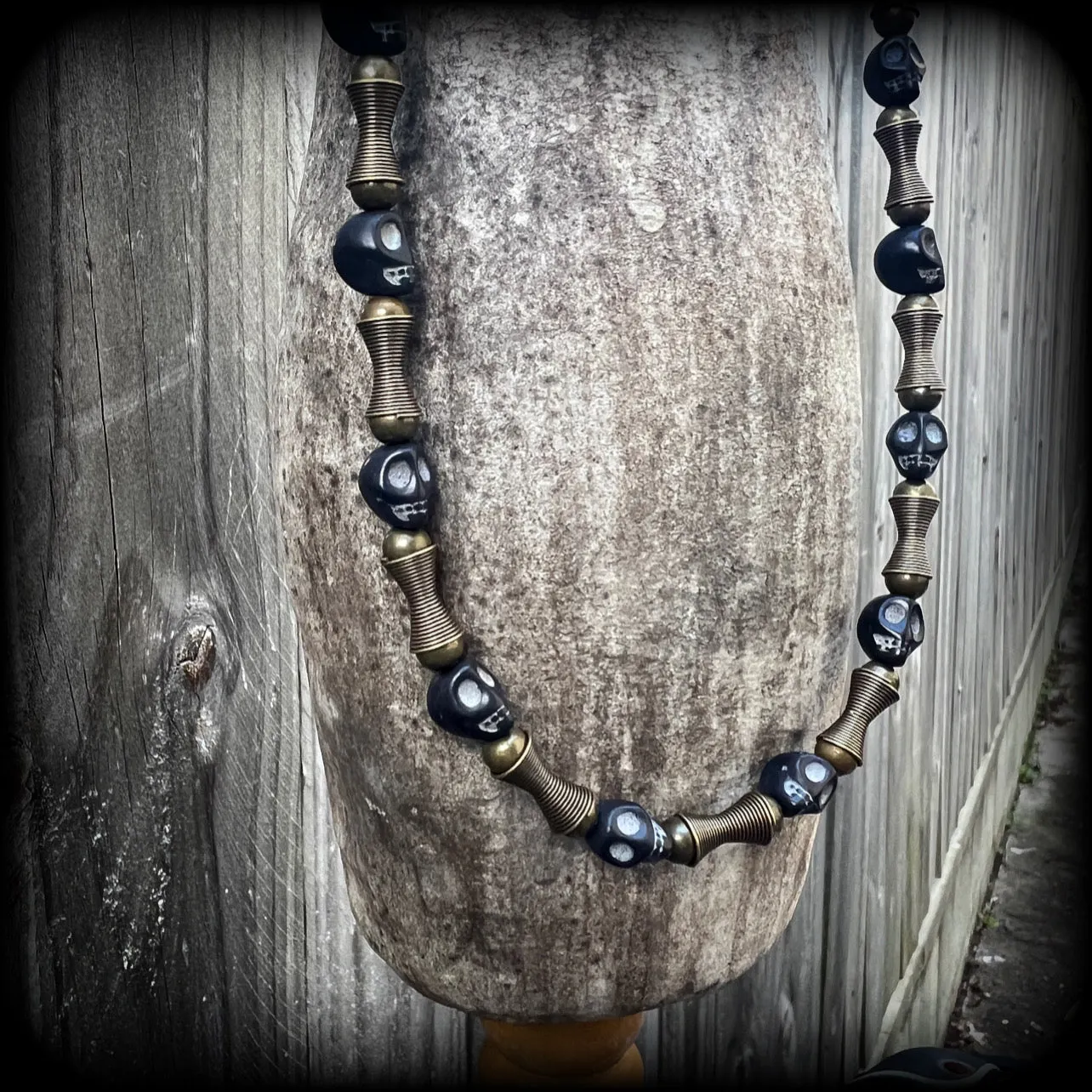 Ogoun necklace-Antique bronze and stone tribal necklace