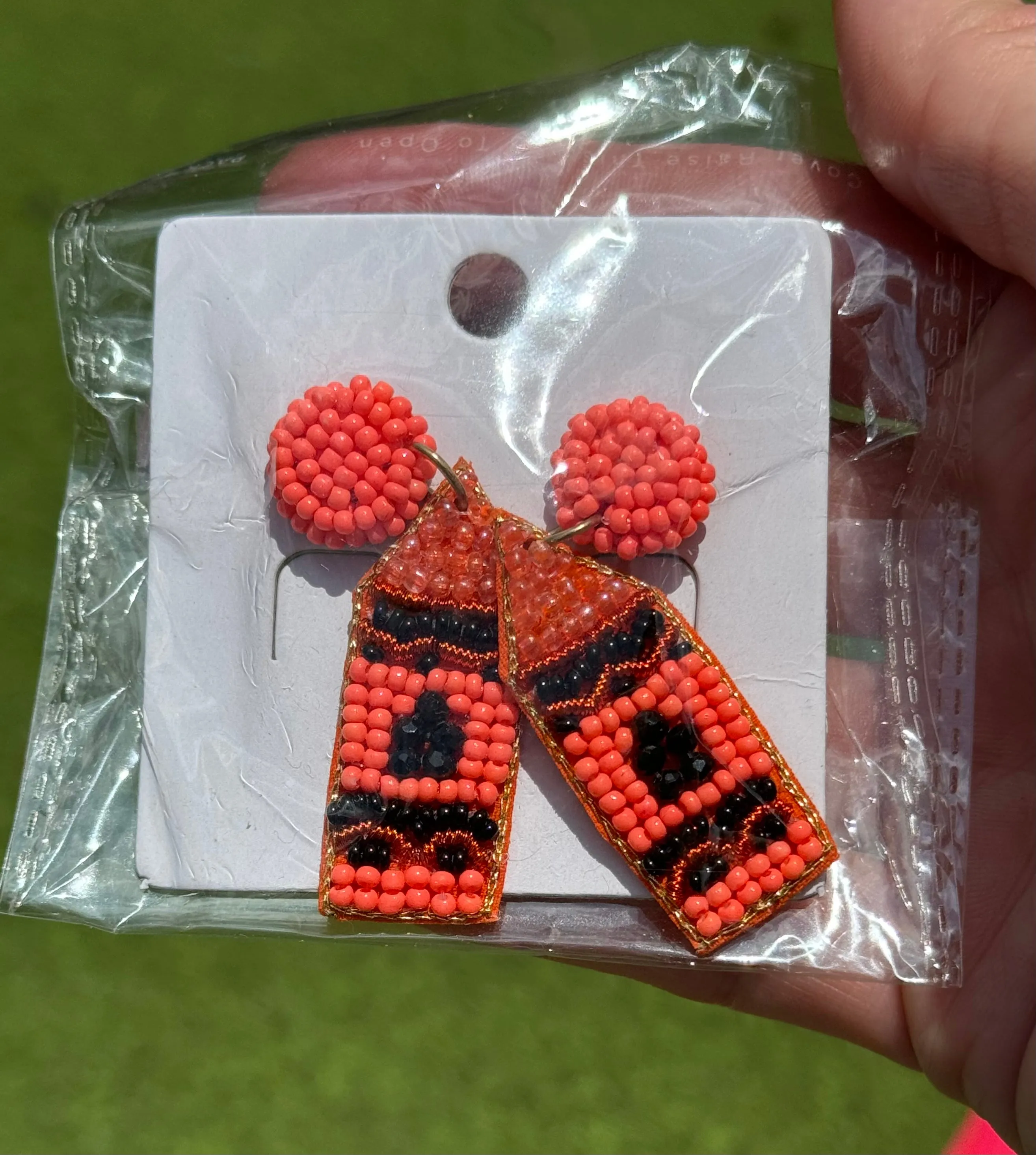 Orange Crayon Beaded Earrings