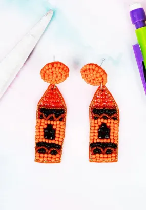 Orange Crayon Beaded Earrings