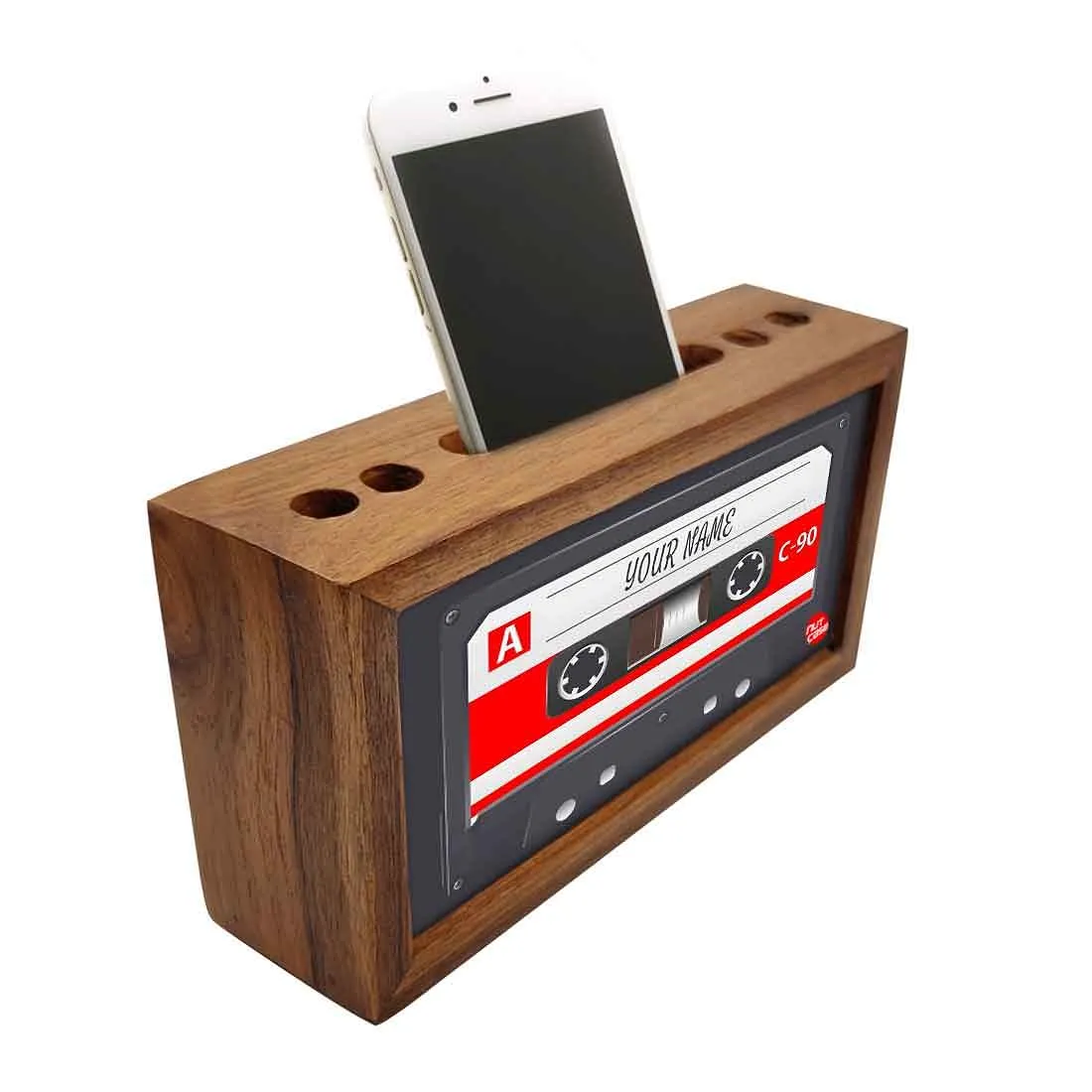 Personalized Wooden Table Organizer - Gray Cassette