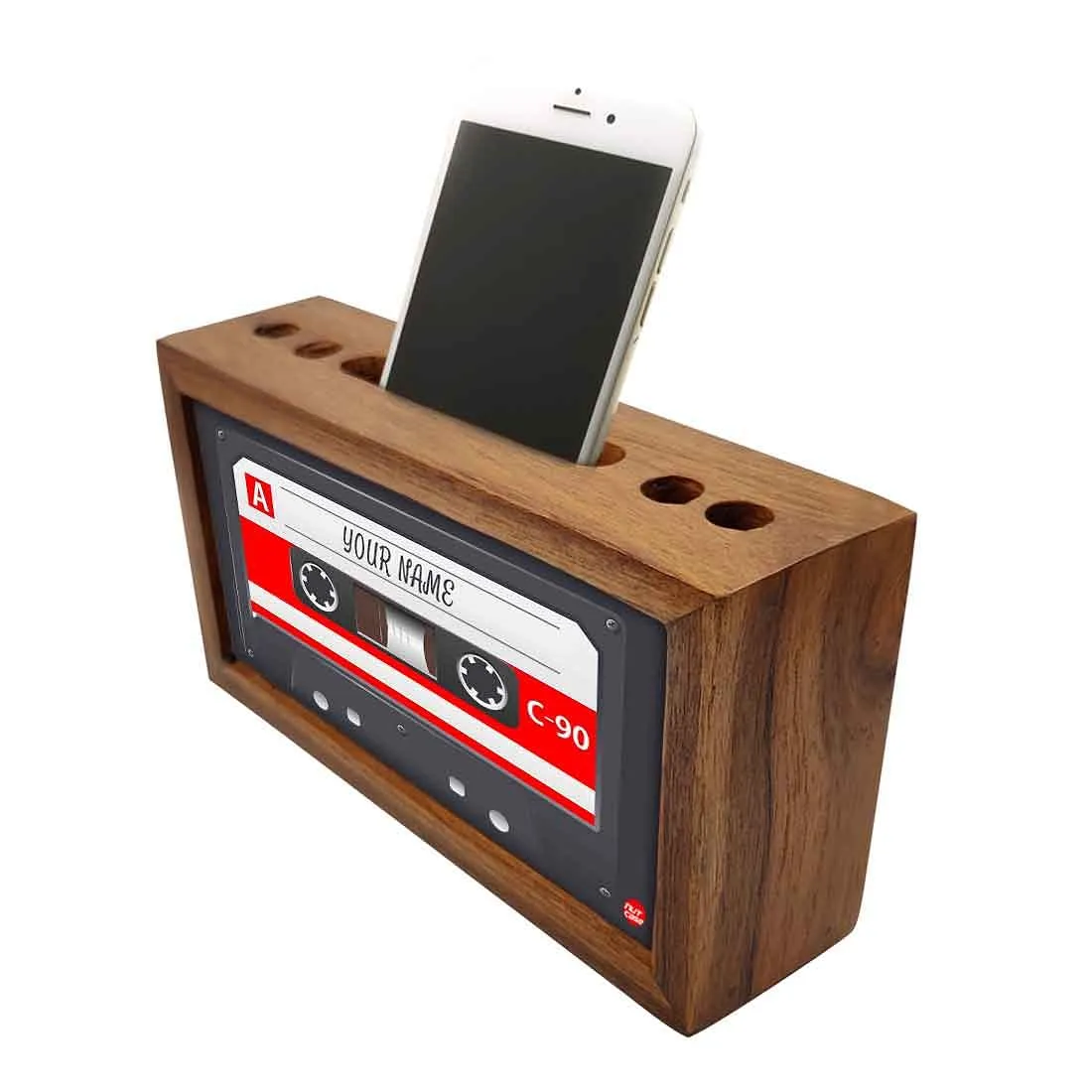 Personalized Wooden Table Organizer - Gray Cassette