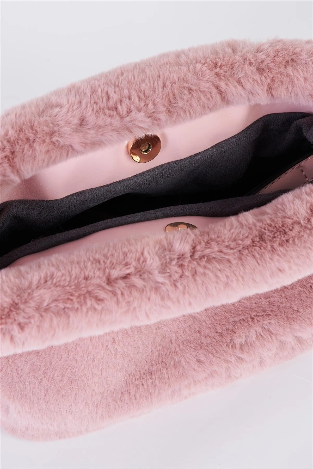 Pink Faux Fur Hidden Magnetic Snap Button Closure Crossbody Bag / Clutch With Hidden Hand Strap Loop / 3 bags