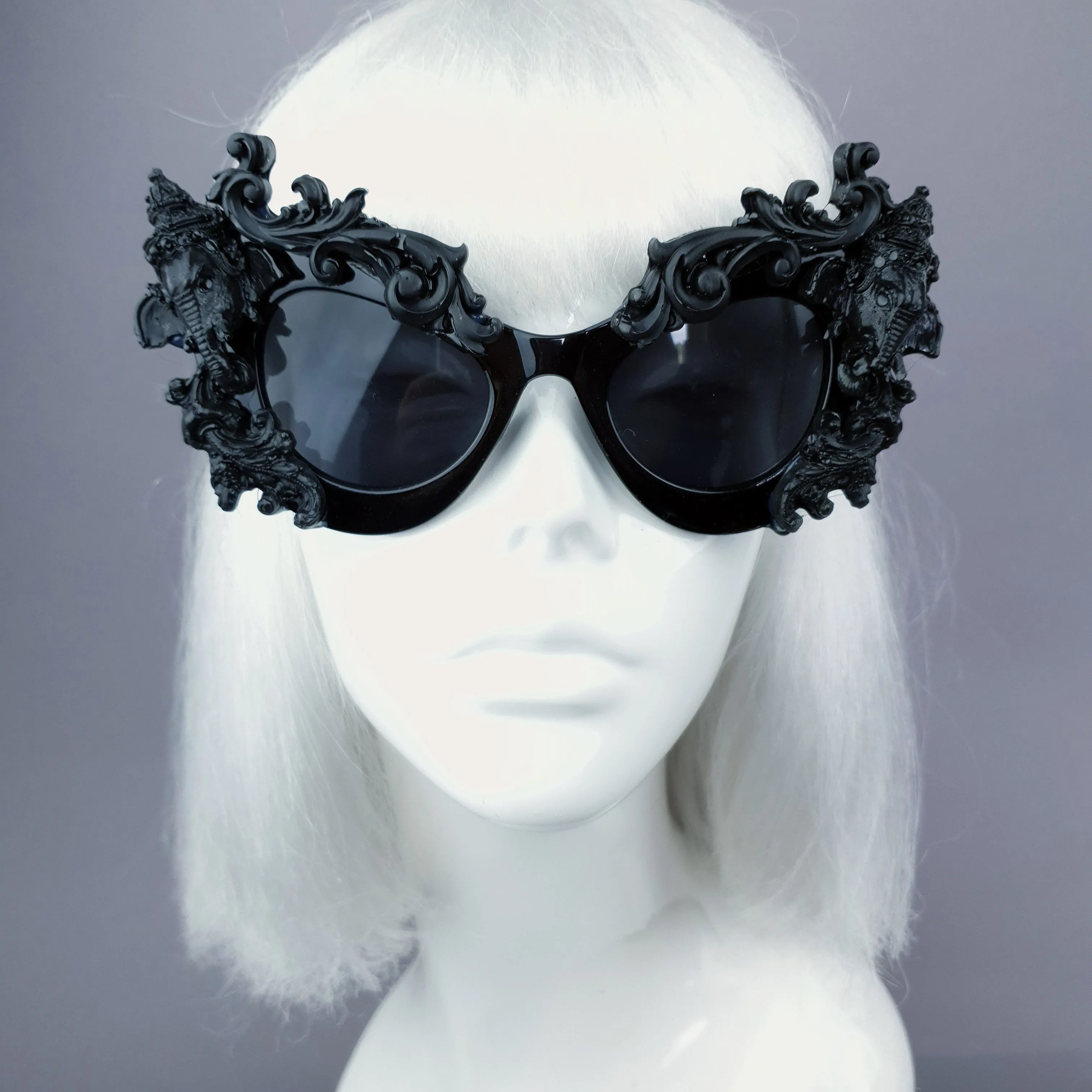 "Deva" Black Filigree Ganesh Catseye Sunglasses