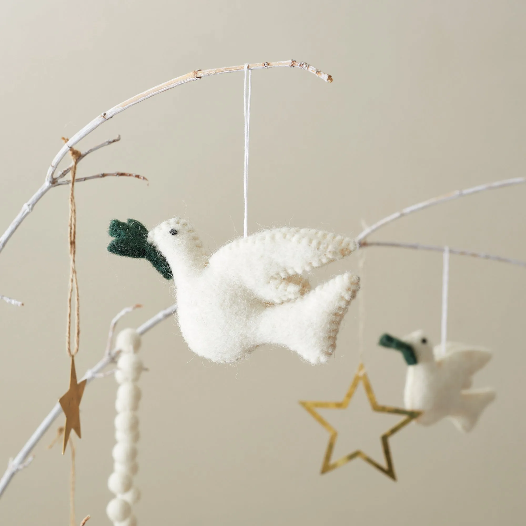 SHAMITA Handmade Felt Dove Hanging Decoration Pack 10 (WS)