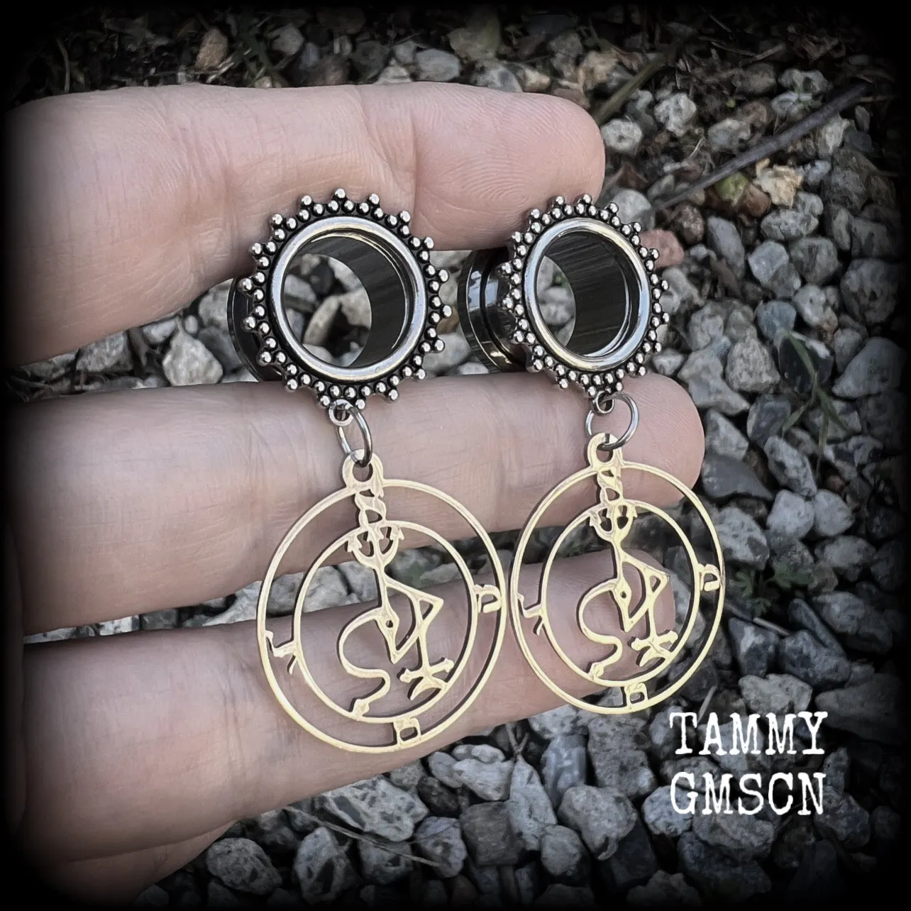 Sigil of Samael tunnel earrings-Occult ear gauges
