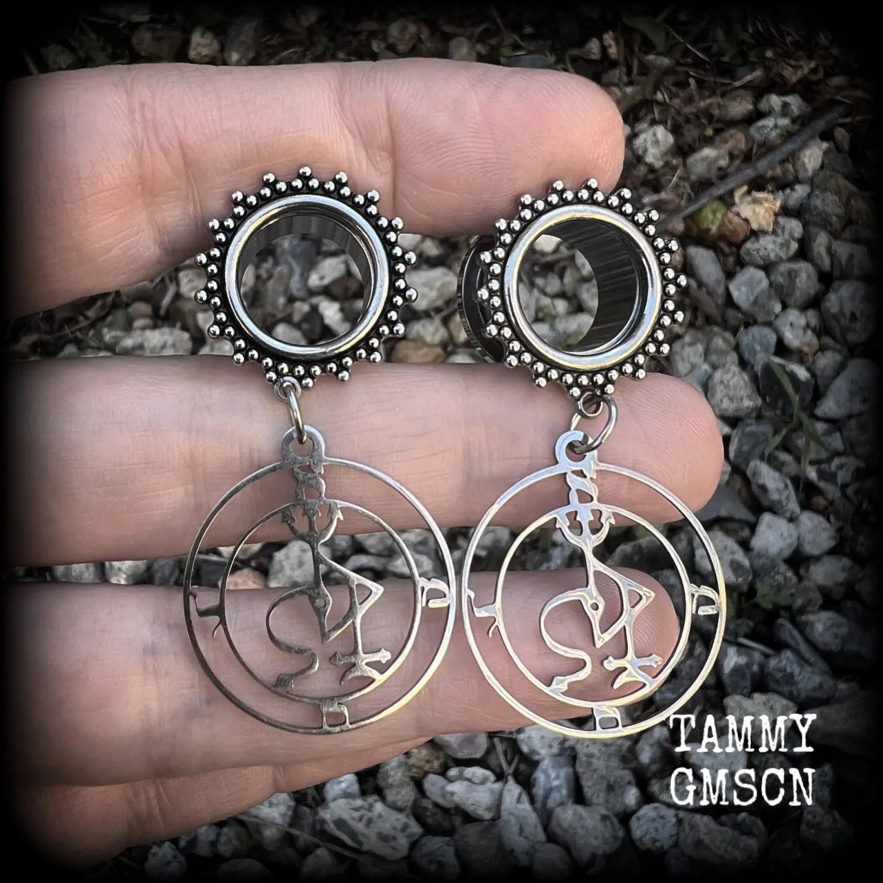 Sigil of Samael tunnel earrings-Occult ear gauges