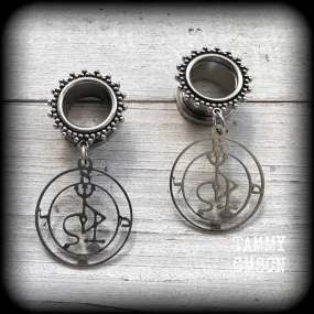 Sigil of Samael tunnel earrings-Occult ear gauges