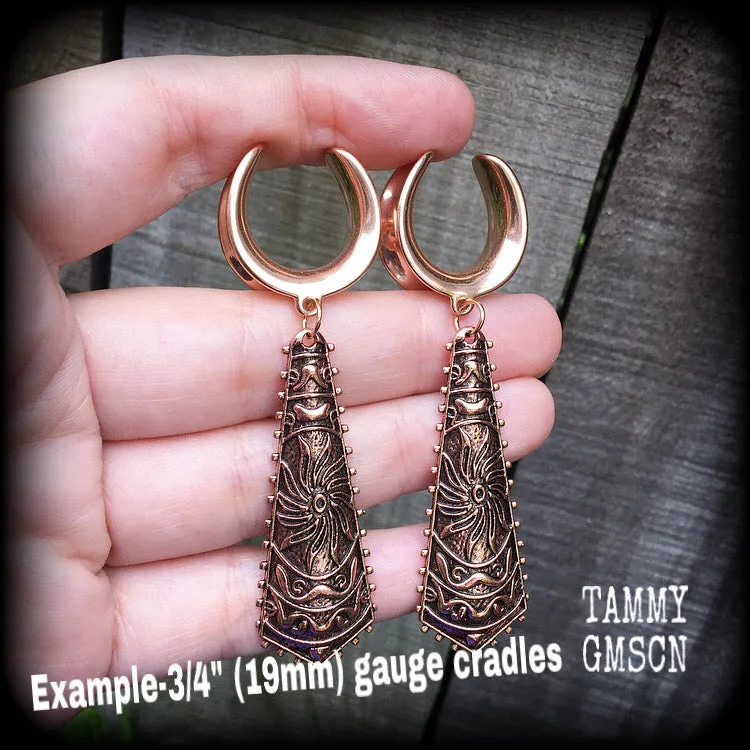 Sun goddess gauged earrings-Ishtar ear hangers