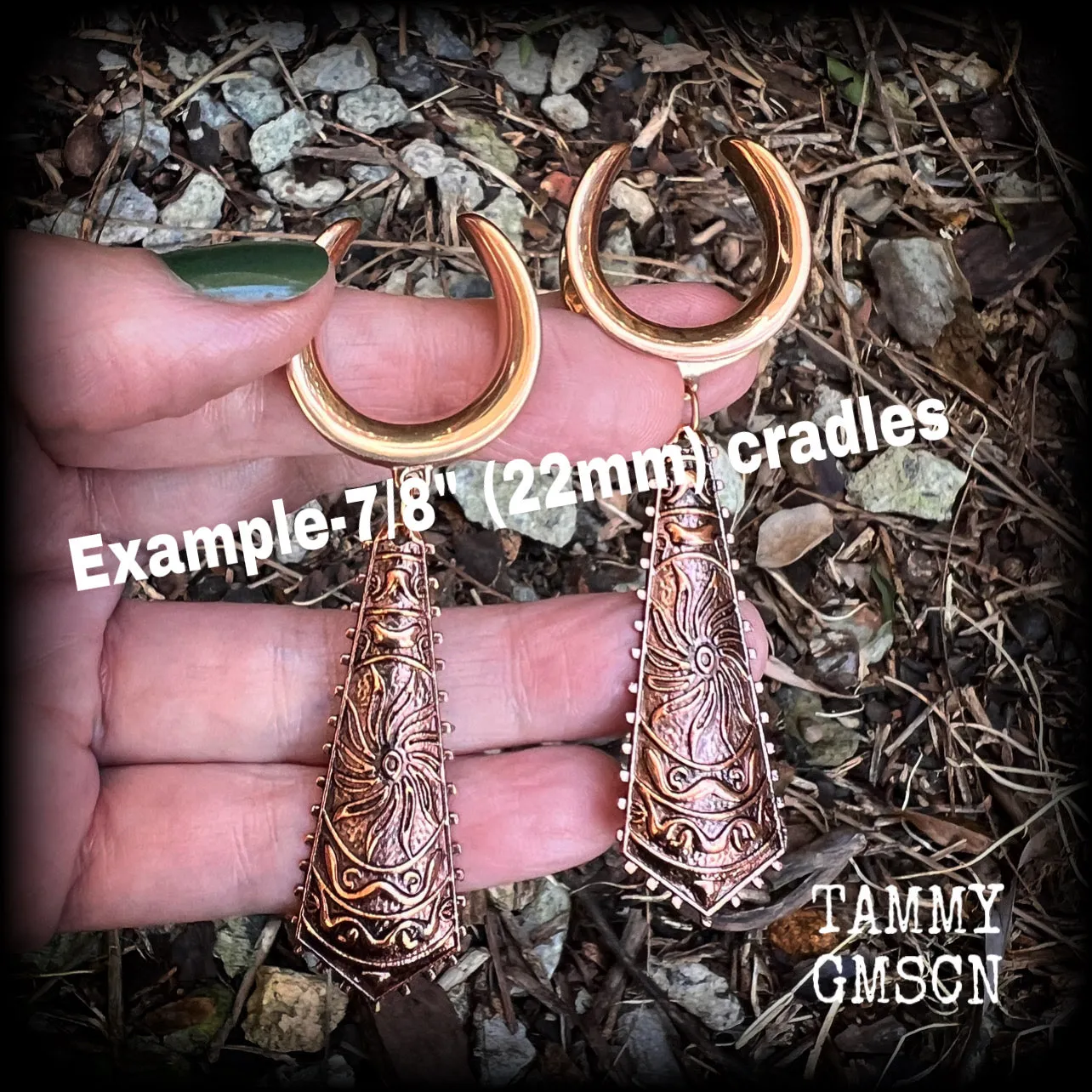 Sun goddess gauged earrings-Ishtar ear hangers