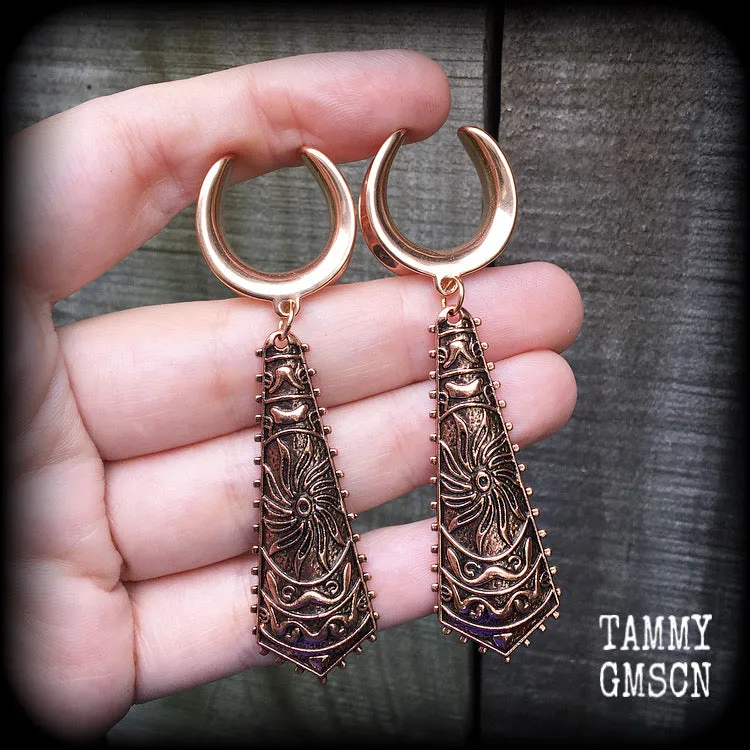 Sun goddess gauged earrings-Ishtar ear hangers