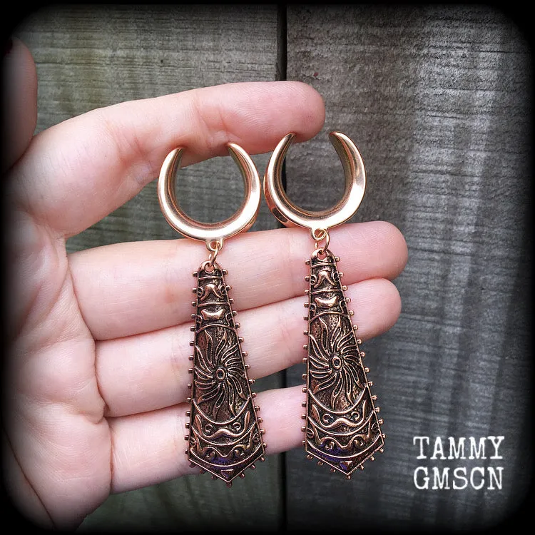 Sun goddess gauged earrings-Ishtar ear hangers