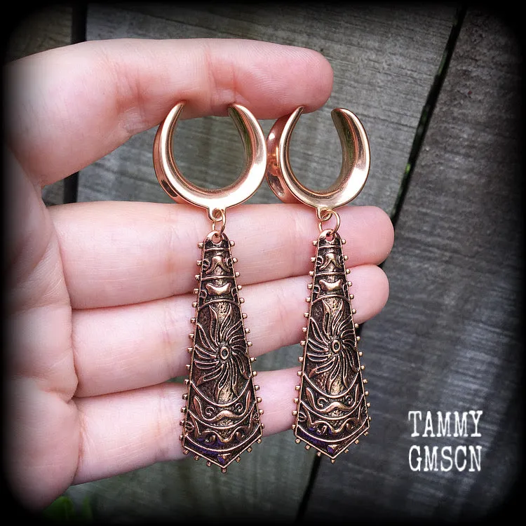 Sun goddess gauged earrings-Ishtar ear hangers