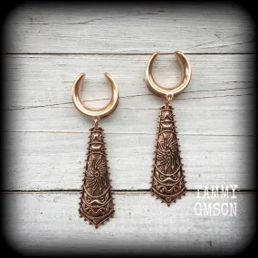 Sun goddess gauged earrings-Ishtar ear hangers