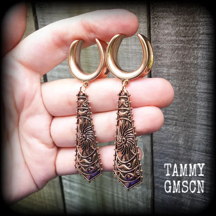 Sun goddess gauged earrings-Ishtar ear hangers