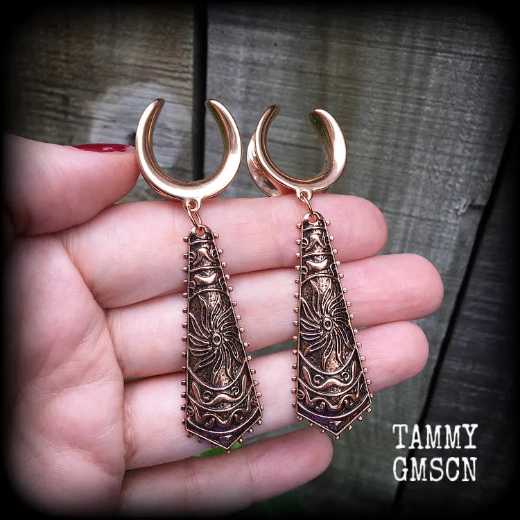 Sun goddess gauged earrings-Ishtar ear hangers