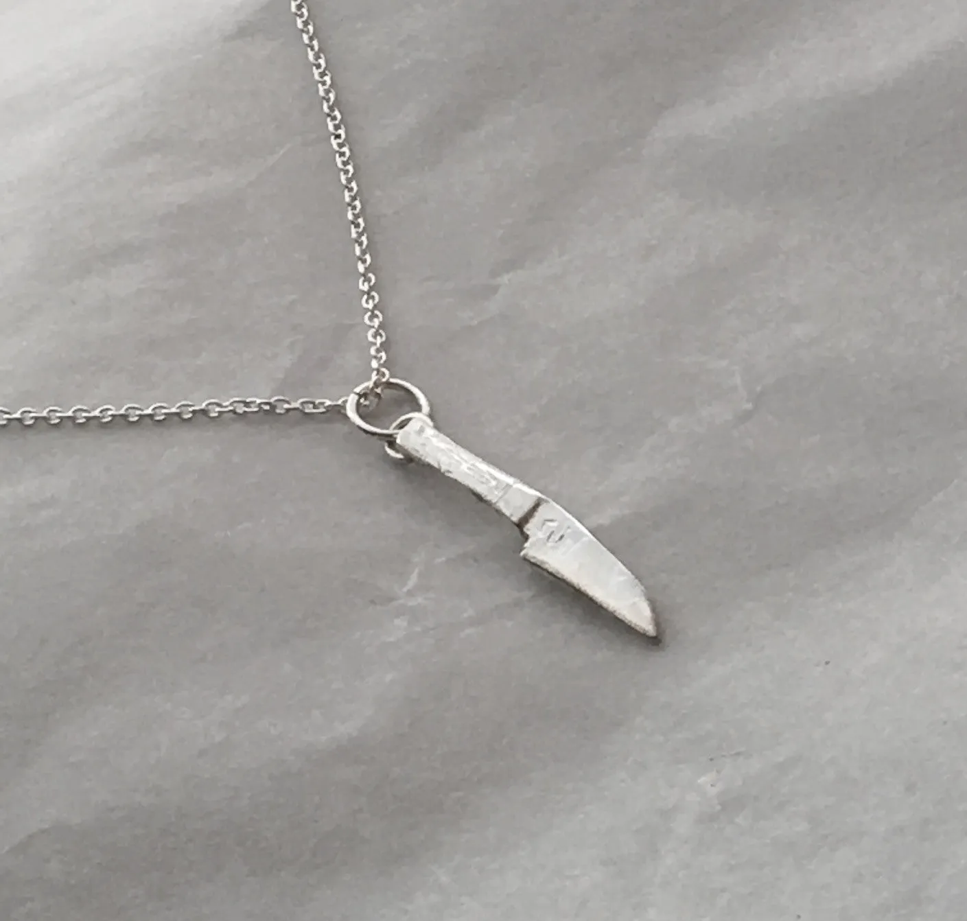 Sushi Knife Pendant Necklace in Sterling Silver with Cable Chain