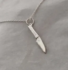 Sushi Knife Pendant Necklace in Sterling Silver with Cable Chain