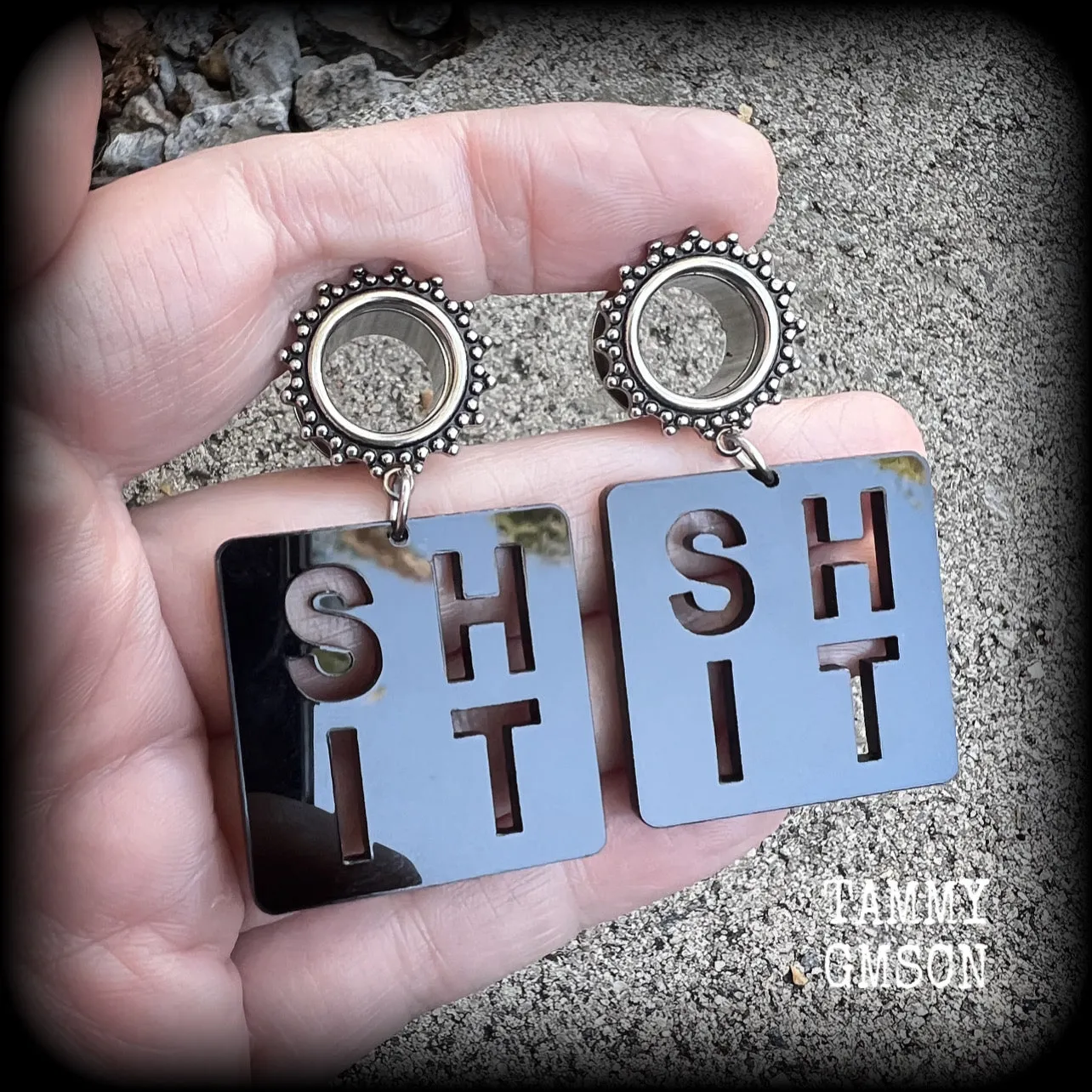 Swear word-Cuss word-Shit tunnel earrings