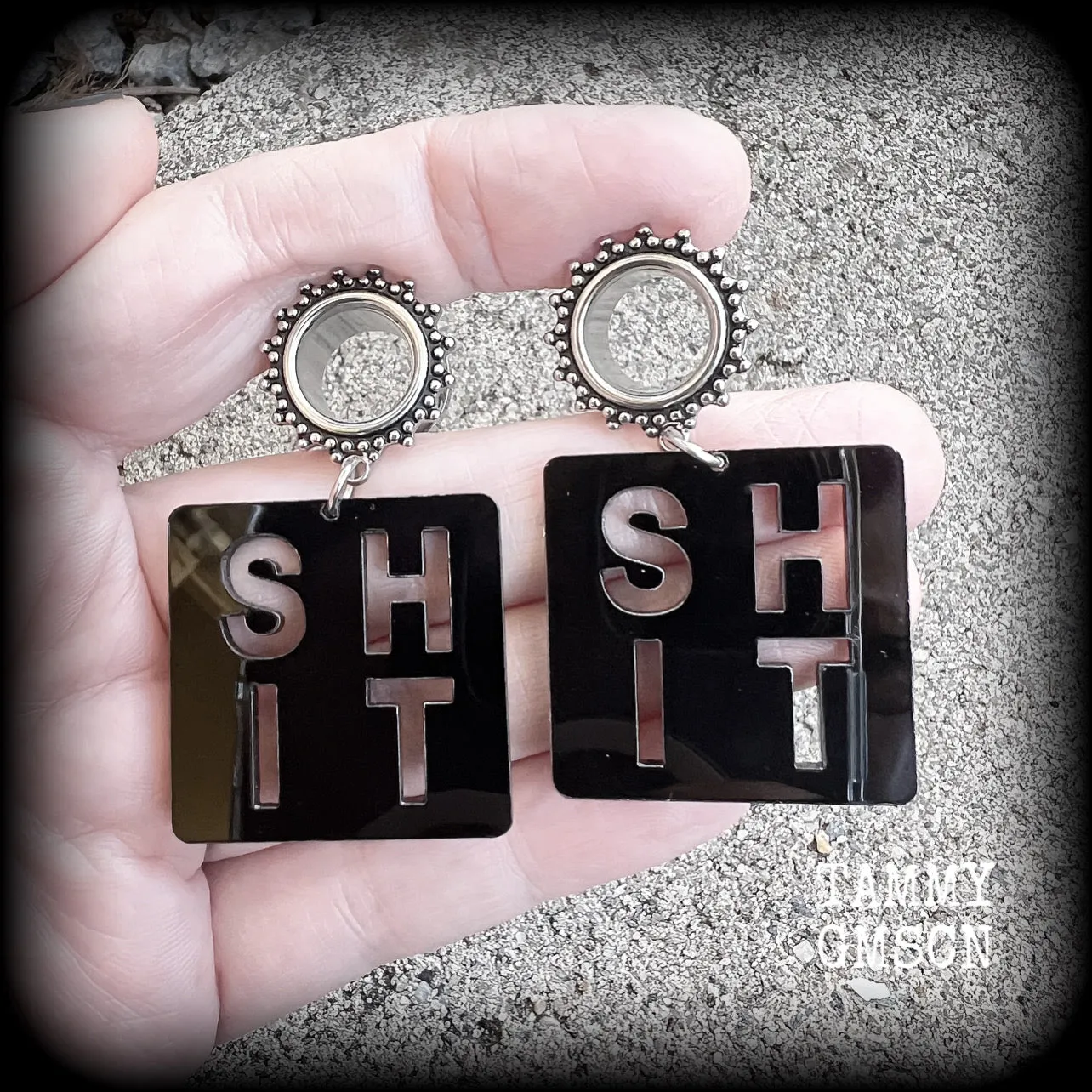 Swear word-Cuss word-Shit tunnel earrings