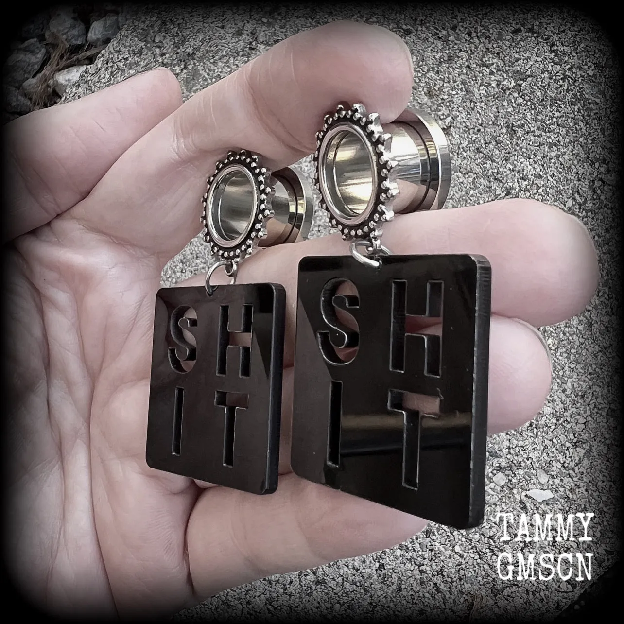 Swear word-Cuss word-Shit tunnel earrings
