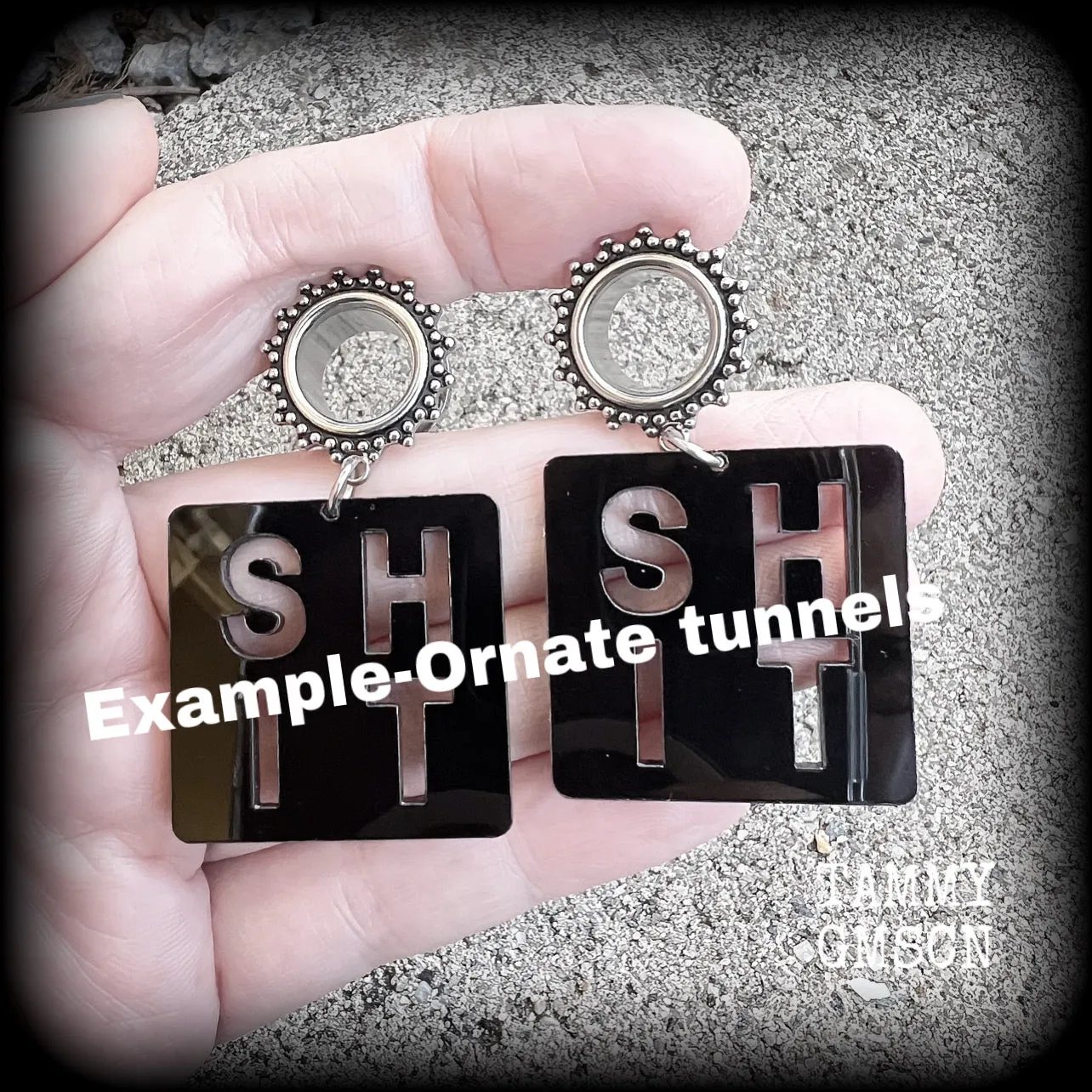 Swear word-Cuss word-Shit tunnel earrings