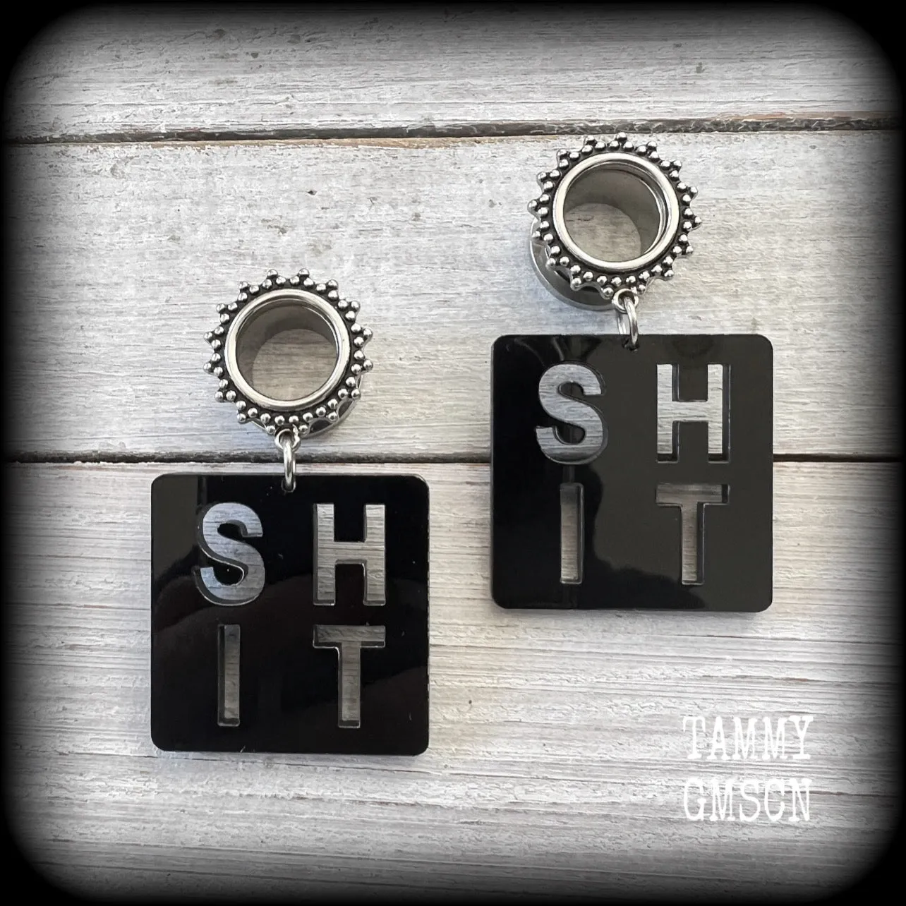 Swear word-Cuss word-Shit tunnel earrings