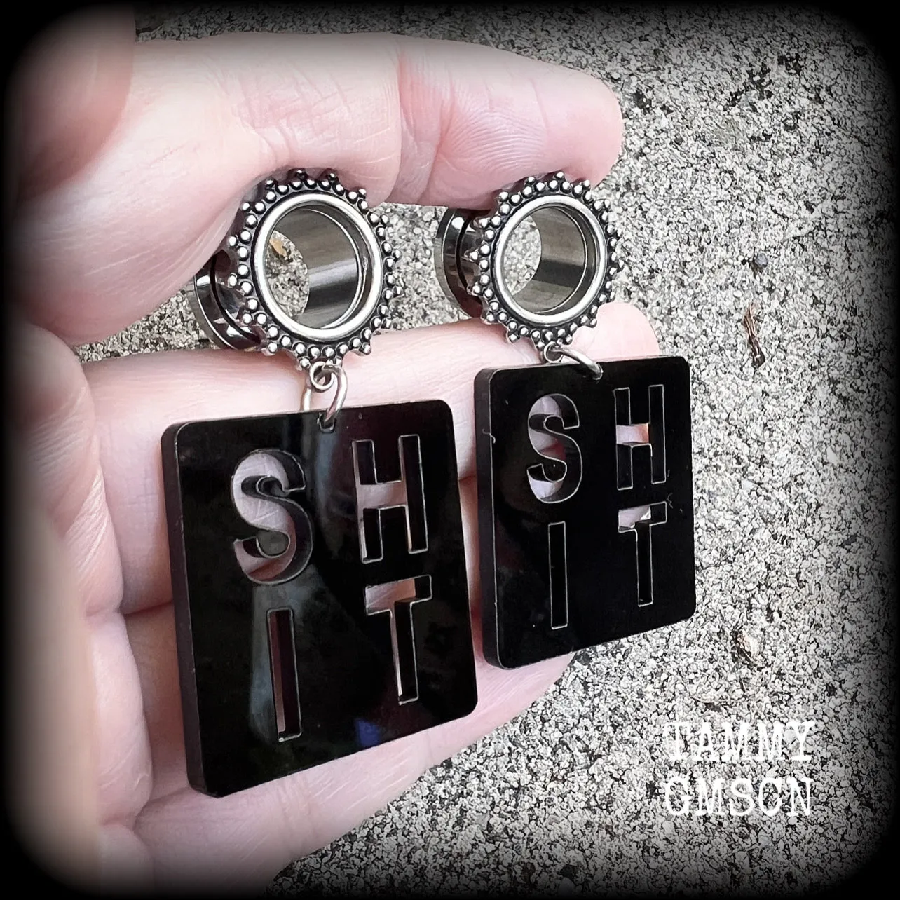 Swear word-Cuss word-Shit tunnel earrings