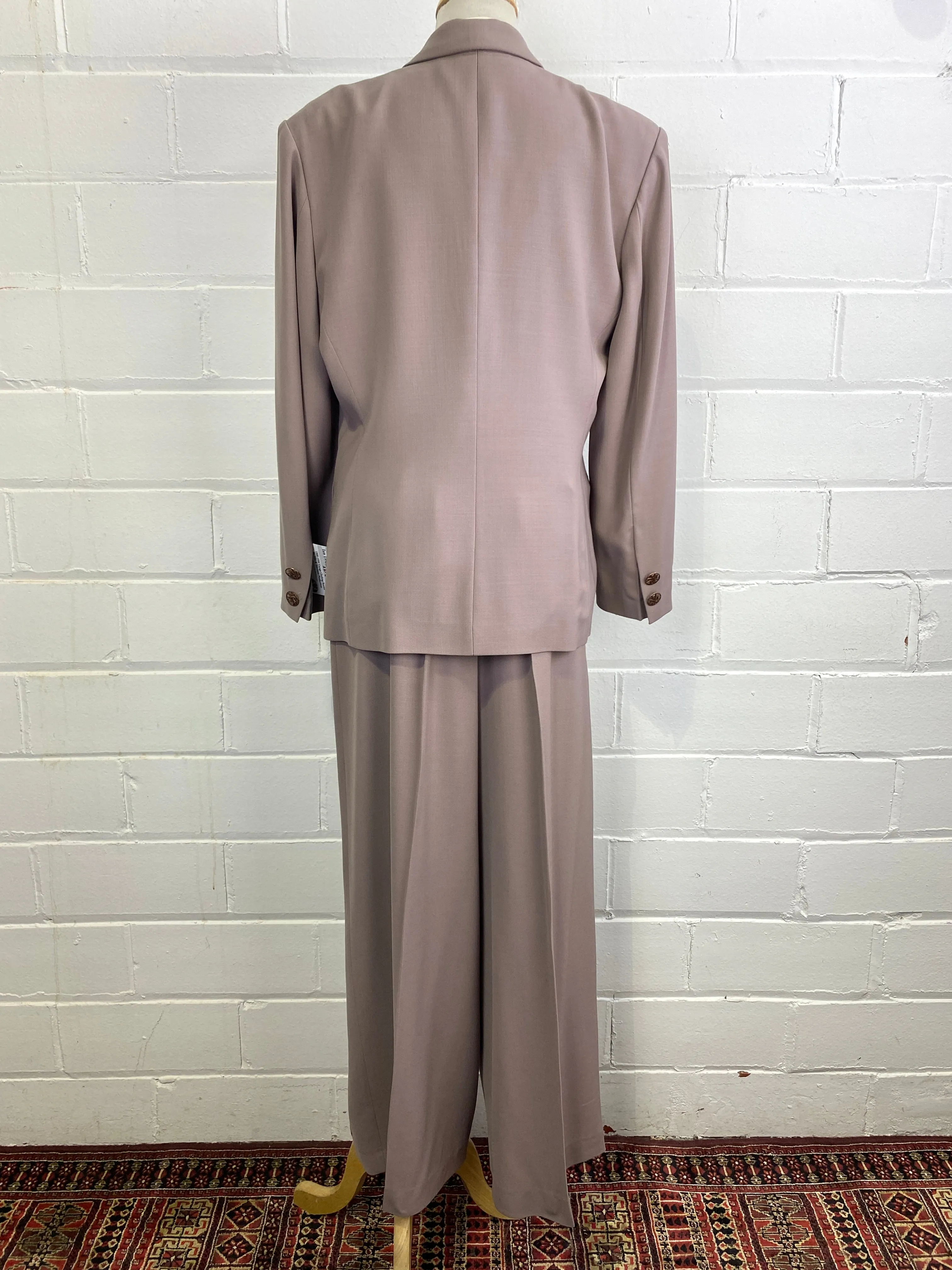 Vintage Sophie Sitbon Greige Wool Crepe Wide-Leg Pant Suit, W31"