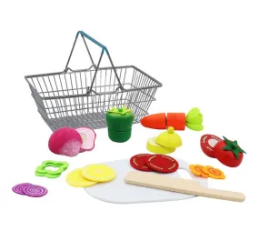 Wooden Cutting Vegetables with  Metal Basket