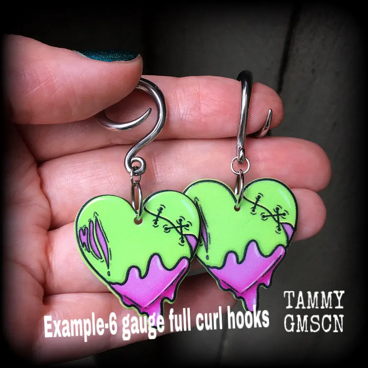 Zombie heart gauged earrings-Halloween earrings