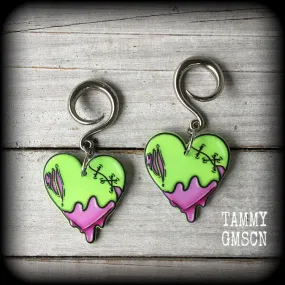 Zombie heart gauged earrings-Halloween earrings