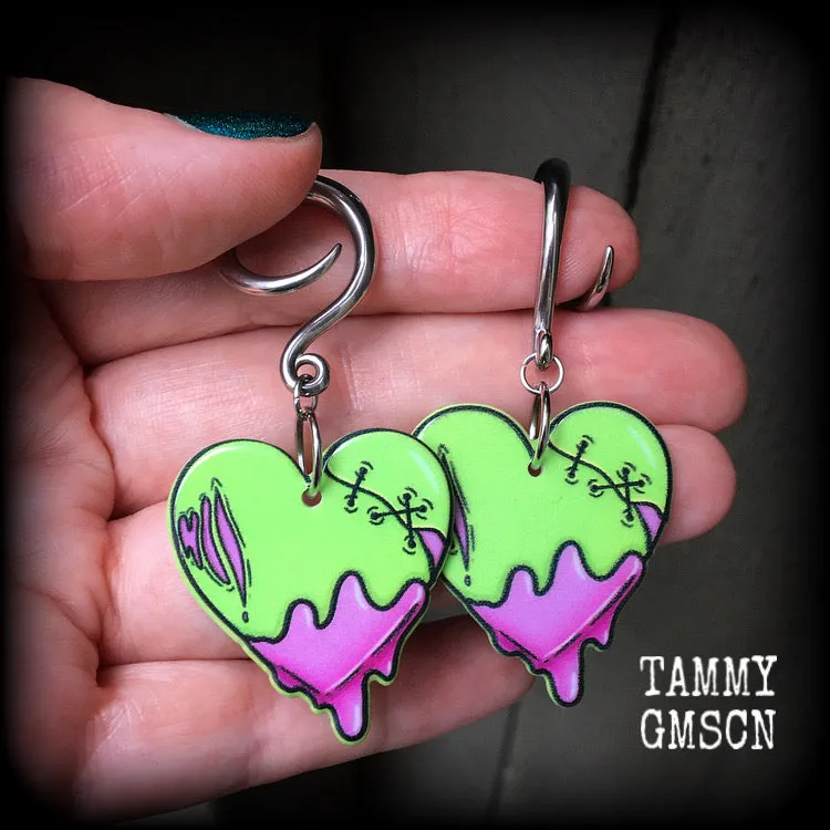 Zombie heart gauged earrings-Halloween earrings